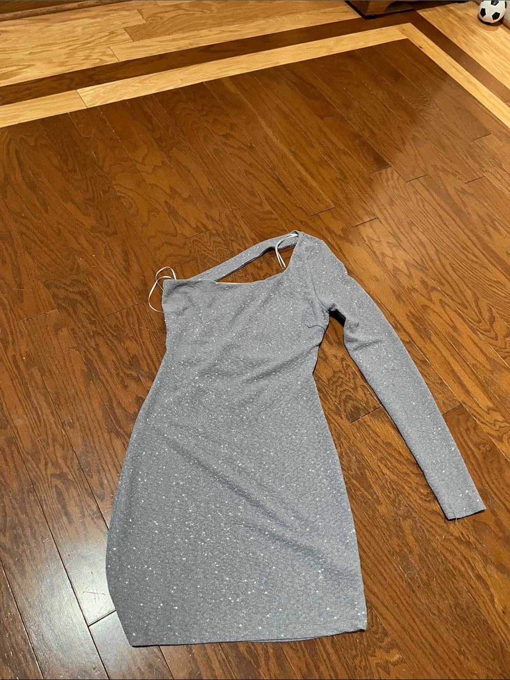 Windsor Glitter One-Shoulder Long Sleeve Silver Dress